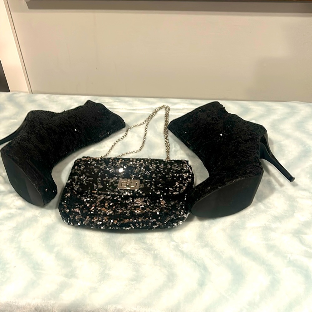 Black Used Sequence Heels Size 10 With Matching P… - image 1